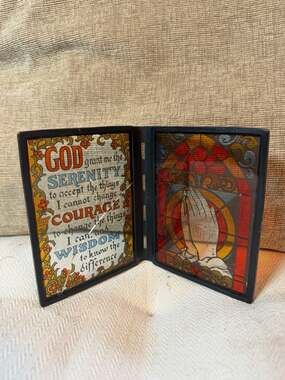 Vintage 1970s God Grant Me The Serenity Prayer Folding Stained Glass Style
